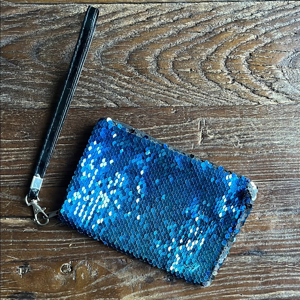 Blue Sequin Wristlet